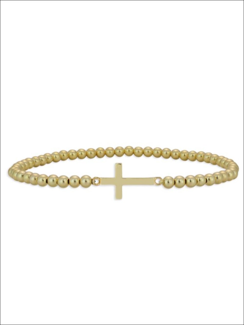 14K Gold Filled Beaded Cross Charm Bracelet, Stretch Style, Tarnish Free